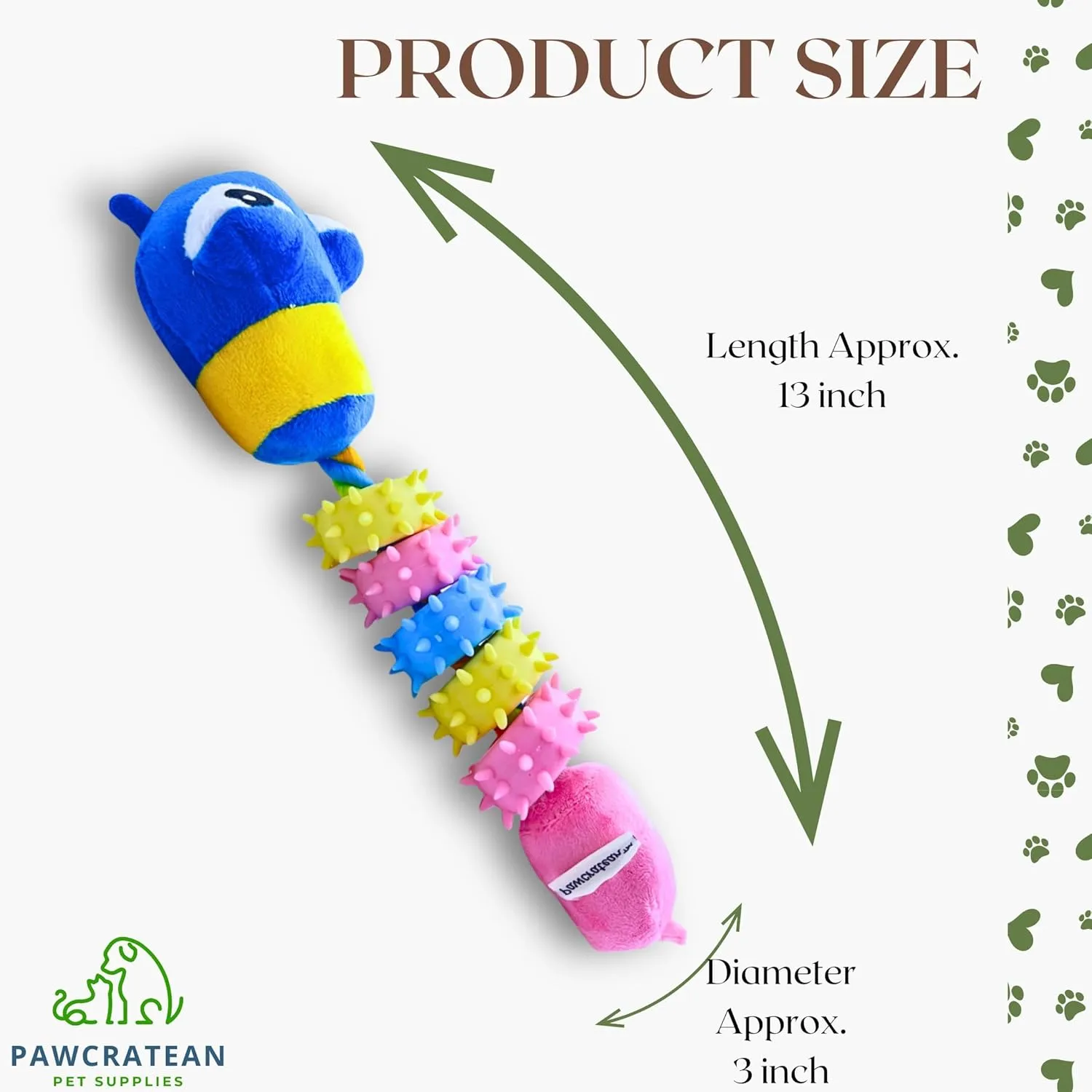 Interactive Plush and Rubber Dog Chew Toy Squeaky Durable Teeth Cleaning for Medium and Large Aggressive Chewers (Caterpilla, O/S)