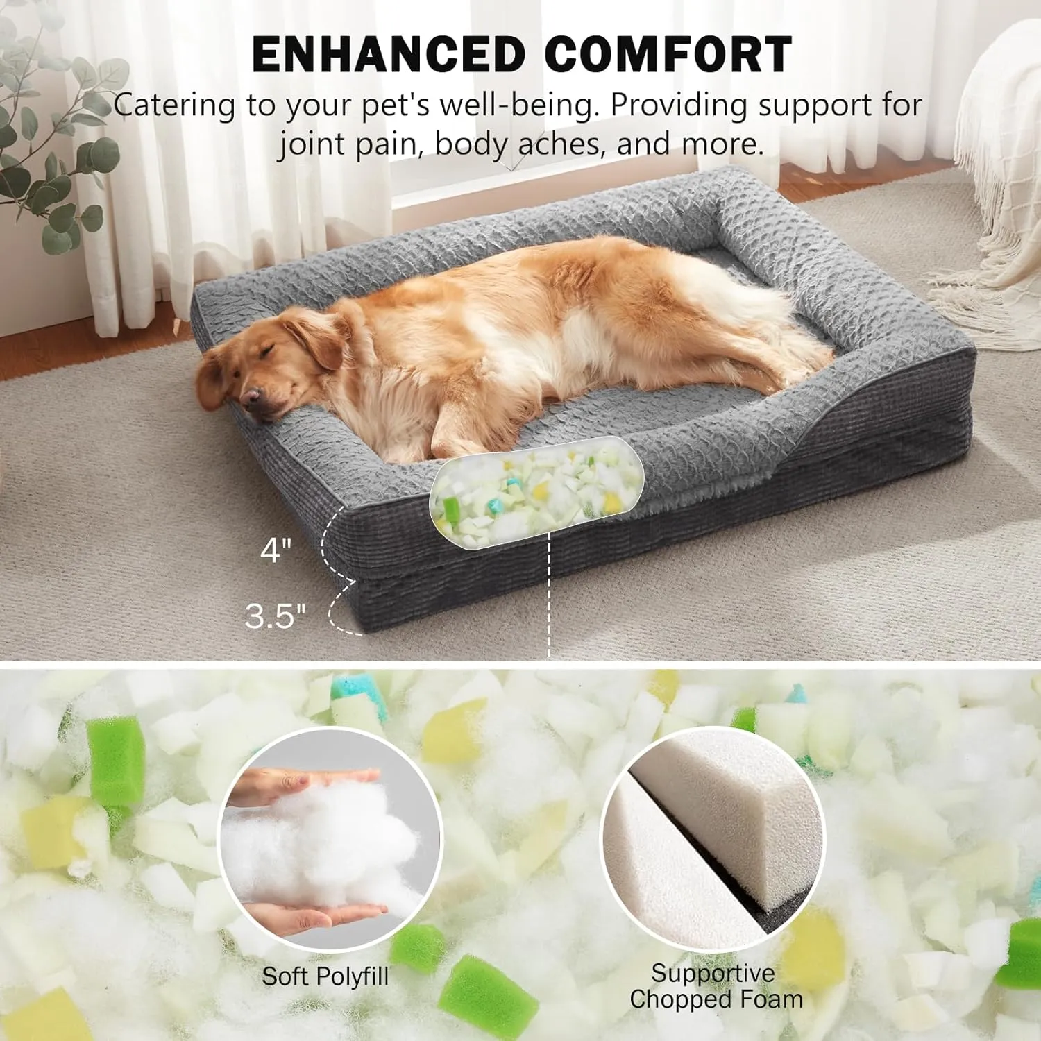 INVENHO Orthopedic Large Dog Dogs, Washable Egg-Crate Memory Foam Dog Couch Bed with Washable Removable Cover, Waterproof Lining and Nonskid Bottom