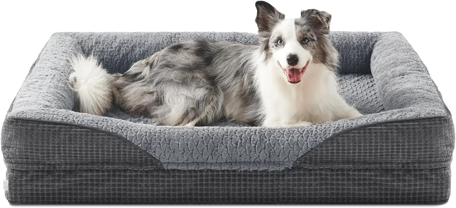 INVENHO Orthopedic Large Dog Dogs, Washable Egg-Crate Memory Foam Dog Couch Bed with Washable Removable Cover, Waterproof Lining and Nonskid Bottom