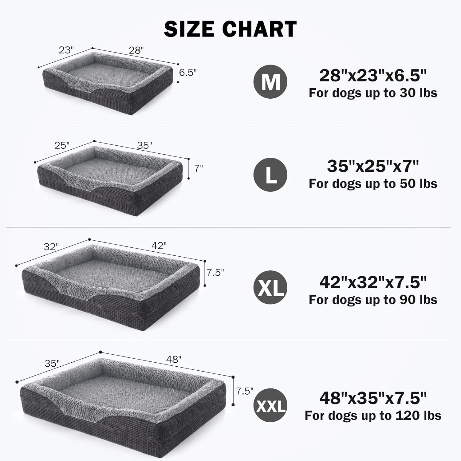 INVENHO Orthopedic Large Dog Dogs, Washable Egg-Crate Memory Foam Dog Couch Bed with Washable Removable Cover, Waterproof Lining and Nonskid Bottom