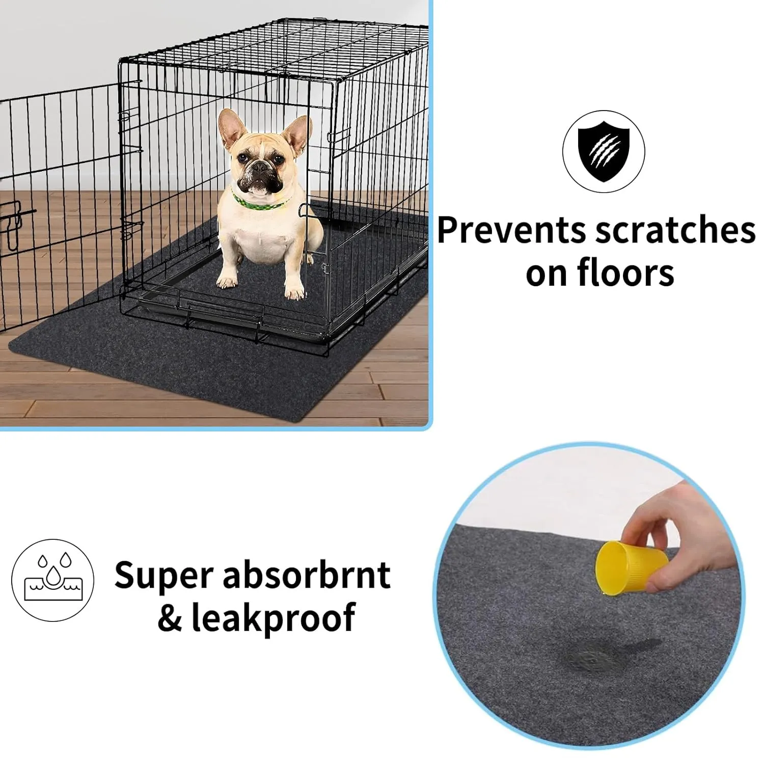Kennel Pad Dog Crate Mat Liner, Absorbs Urine, Waterproof, Non-Slip, Washable Puppy Pee Pad for Kennel Training - Under Pet Cage to Protect Floors, Thin Cut to Fit Design (36" x 24" - 1 Pack)