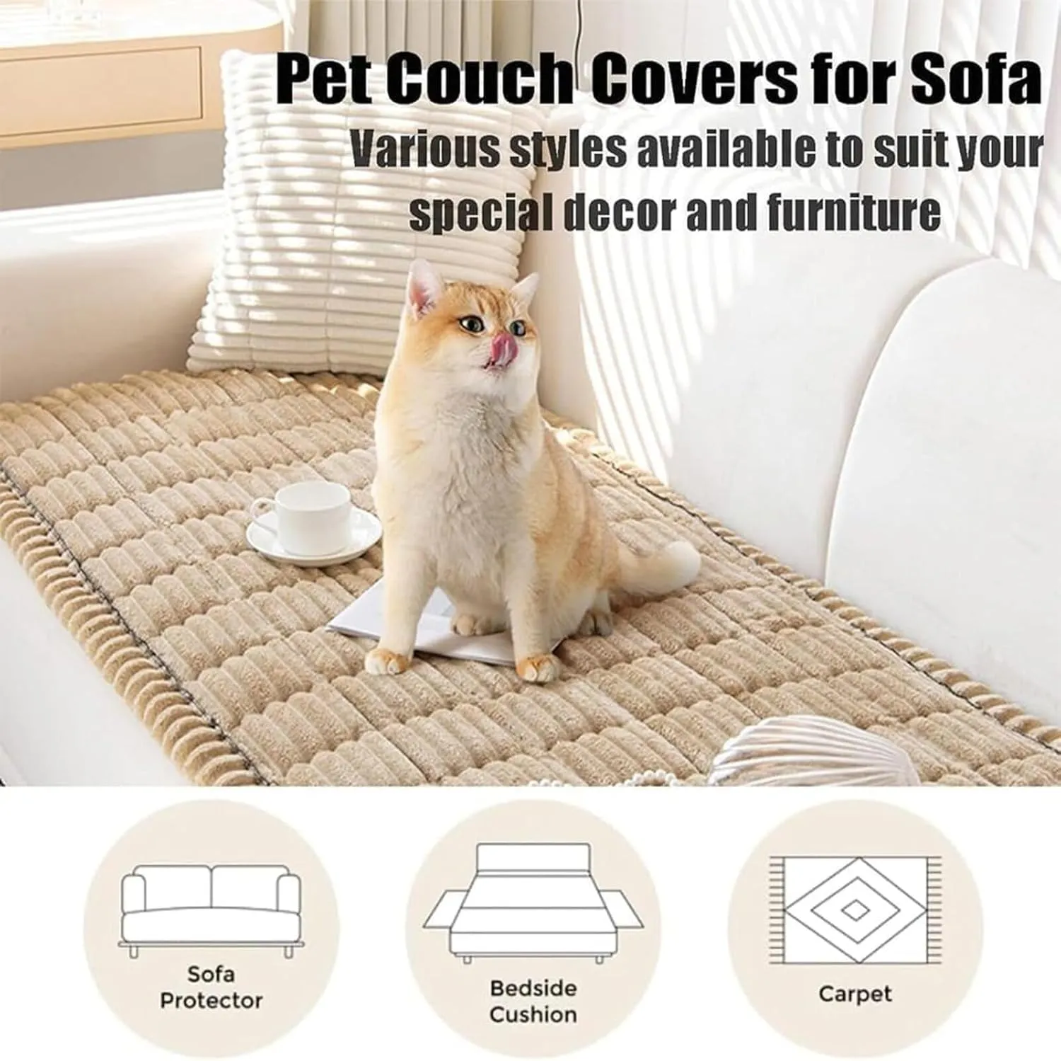 Lazy Soft Flannel Breathable Pet Mat Non-Slip Couch Cover, Sofa Protector for All Pets with Washable Cover (Brown, 27.56x82.68in)
