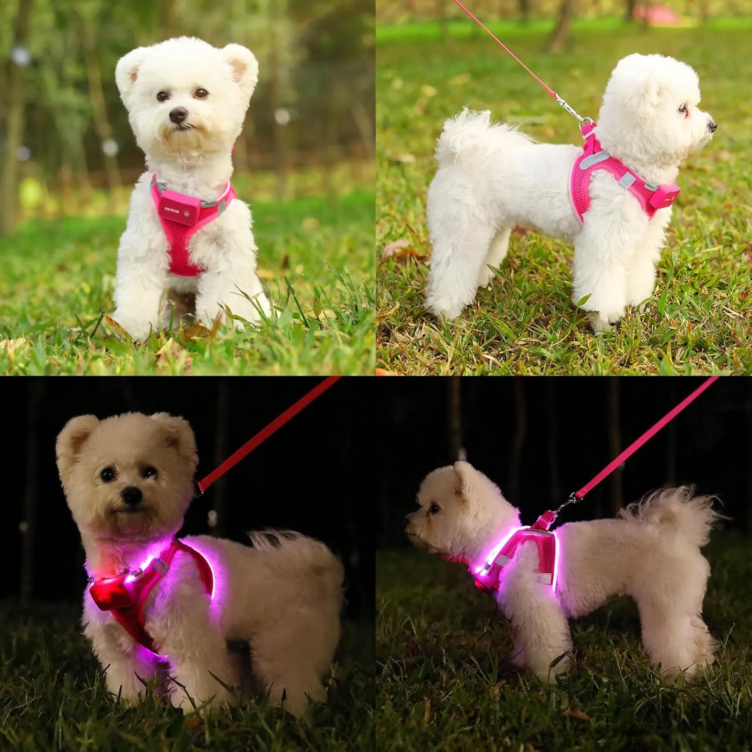 Light Up Dog Harness,Rechargeable LED Dog Harness for Small Medium Large Dogs,Reflective Lighted Safety Vest for Night Walking & Camping,Lightweight & Adjustable,Pink,XS