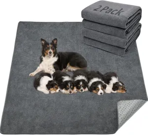 LOOBANI 2 Packs Extra Large Reusable Dog Mat for Floor, Non-Slip Washable Pee Pads for Dogs, Fast Absorbent Pet Whelping Pads, Puppy Playpen Mat for Incontinence, Housebreak, Crate, 72x72in,Gray
