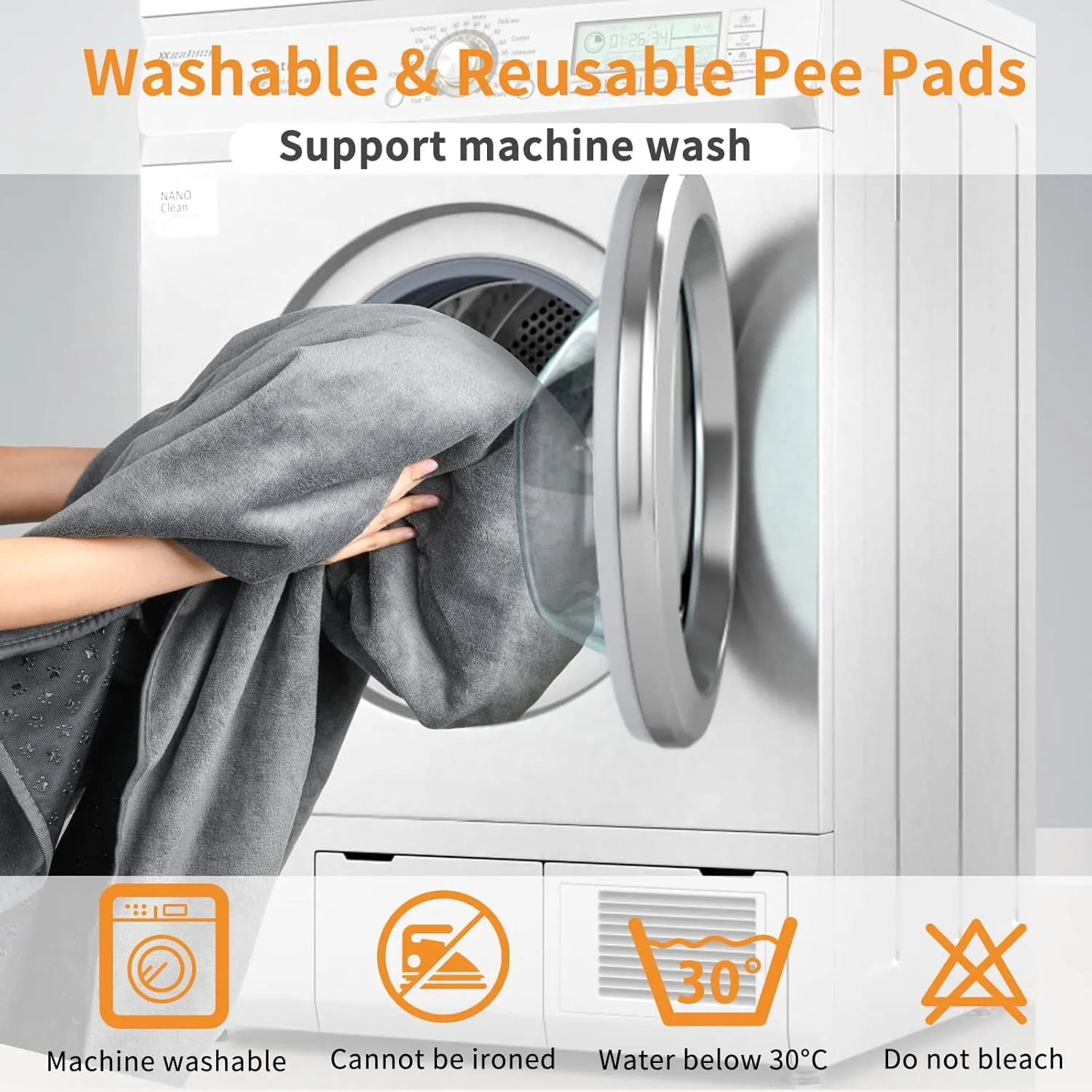 LOOBANI 2 Packs Extra Large Reusable Dog Mat for Floor, Non-Slip Washable Pee Pads for Dogs, Fast Absorbent Pet Whelping Pads, Puppy Playpen Mat for Incontinence, Housebreak, Crate, 72x72in,Gray