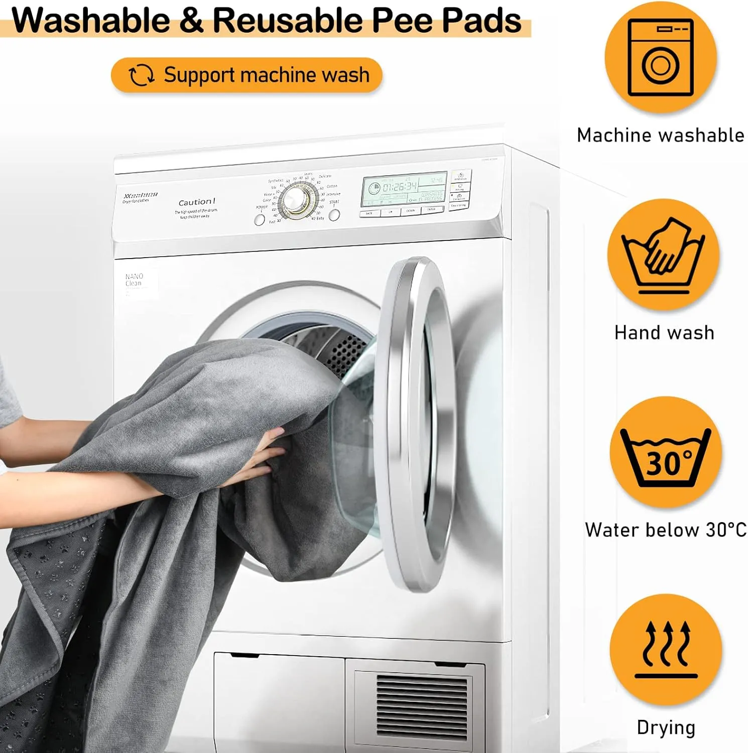 LOOBANI Non-Slip Washable Pee Pad for Dogs, 1 Pack Extra Large Reusable Dog Mat for Floor, Fast Absorbent Pet Whelping Pads, Puppy Playpen Mat for Incontinence, Housebreaking, Crate, 82x120in, Gray