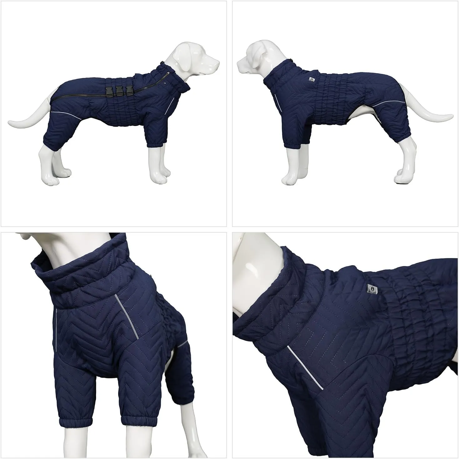 Lovelonglong Warm Dog Coat Double Layers Dog Vest, 4 Legs Covered Windproof Waterproof Reflective Warm Dog Vest Outdoor Skating Dog Costume for Small Medium Large Dogs Navyblue M