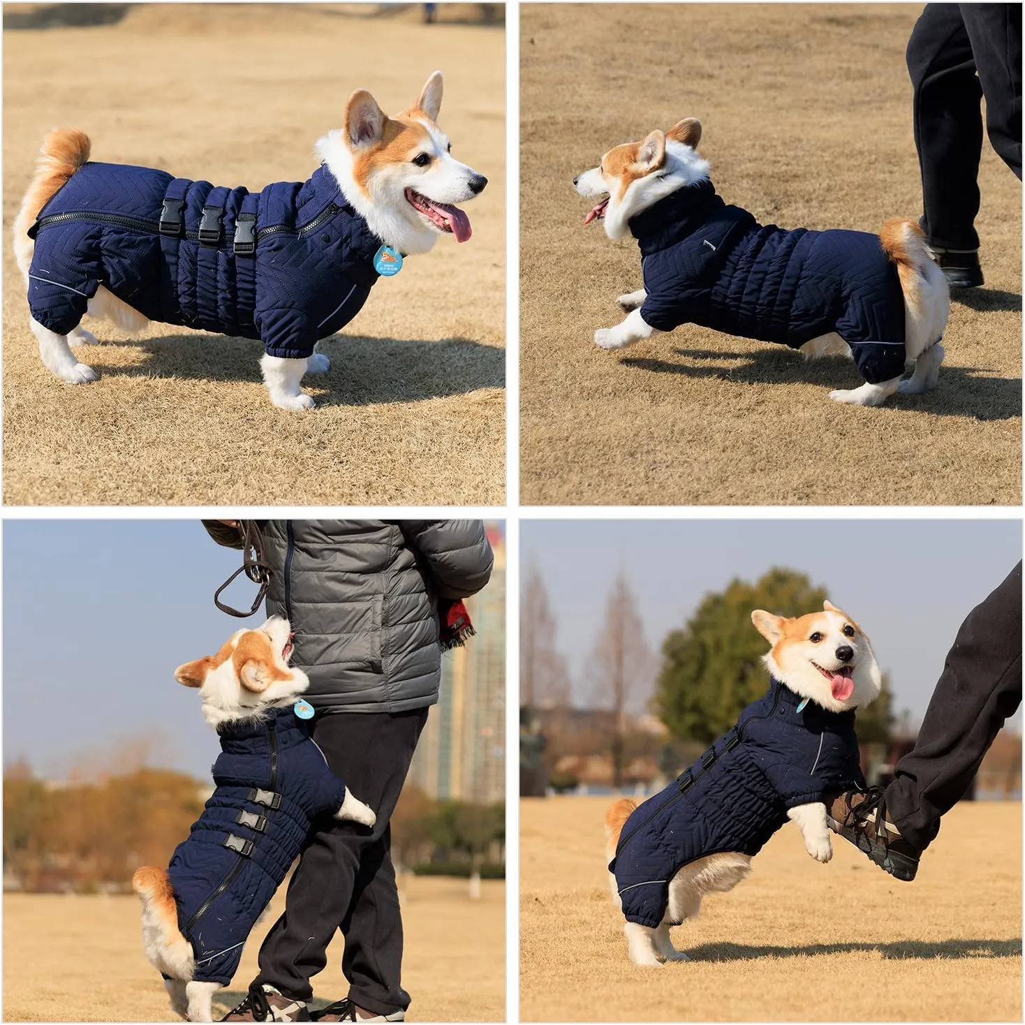 Lovelonglong Warm Dog Coat Double Layers Dog Vest, 4 Legs Covered Windproof Waterproof Reflective Warm Dog Vest Outdoor Skating Dog Costume for Small Medium Large Dogs Navyblue M