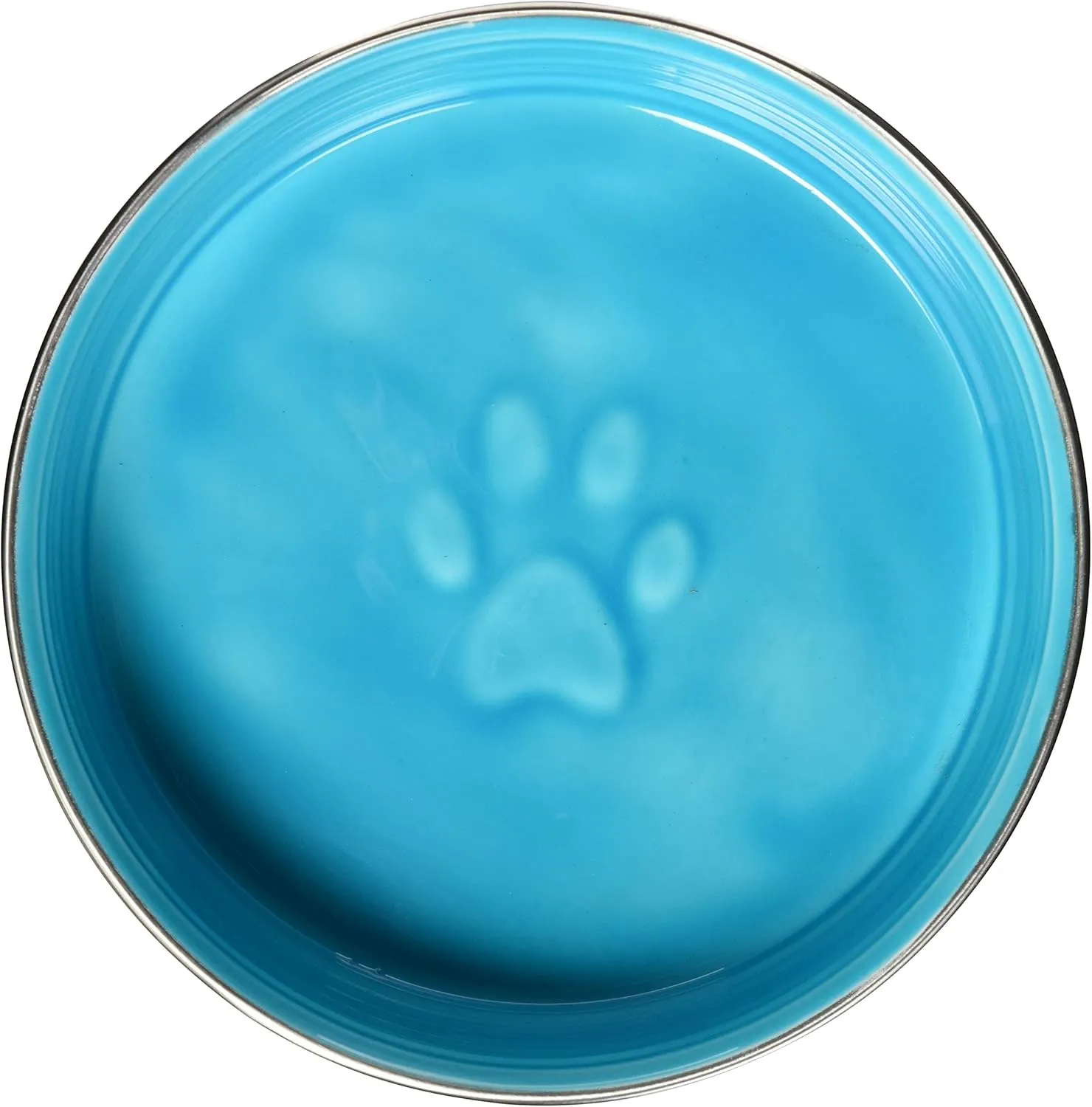 Loving Pets - Le BOL Dog Food Water Bowl Enamel Ceramic Bowl No Tip Stainless Steel Pet Bowl No Skid Spill Proof (Large, Siene Blue)