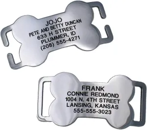 LuckyPet Bone Slide-On Pet ID Tags - Dog Tags Personalized - Durable Engraved Stainless Steel Pet Name Tags - Noiseless Dog Tag - Suitable for Dogs - Fits 1 inch Collars - Large, Open Ends