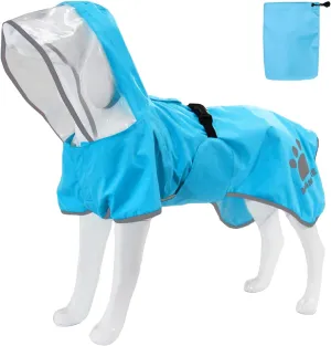 MAMORE Dog Raincoat Hooded Rain Jacket for Small Medium Large Dogs Slicker Poncho Bottom Waterproof Adjustable Reflective Breathable Leash Hole (Blue, Medium)