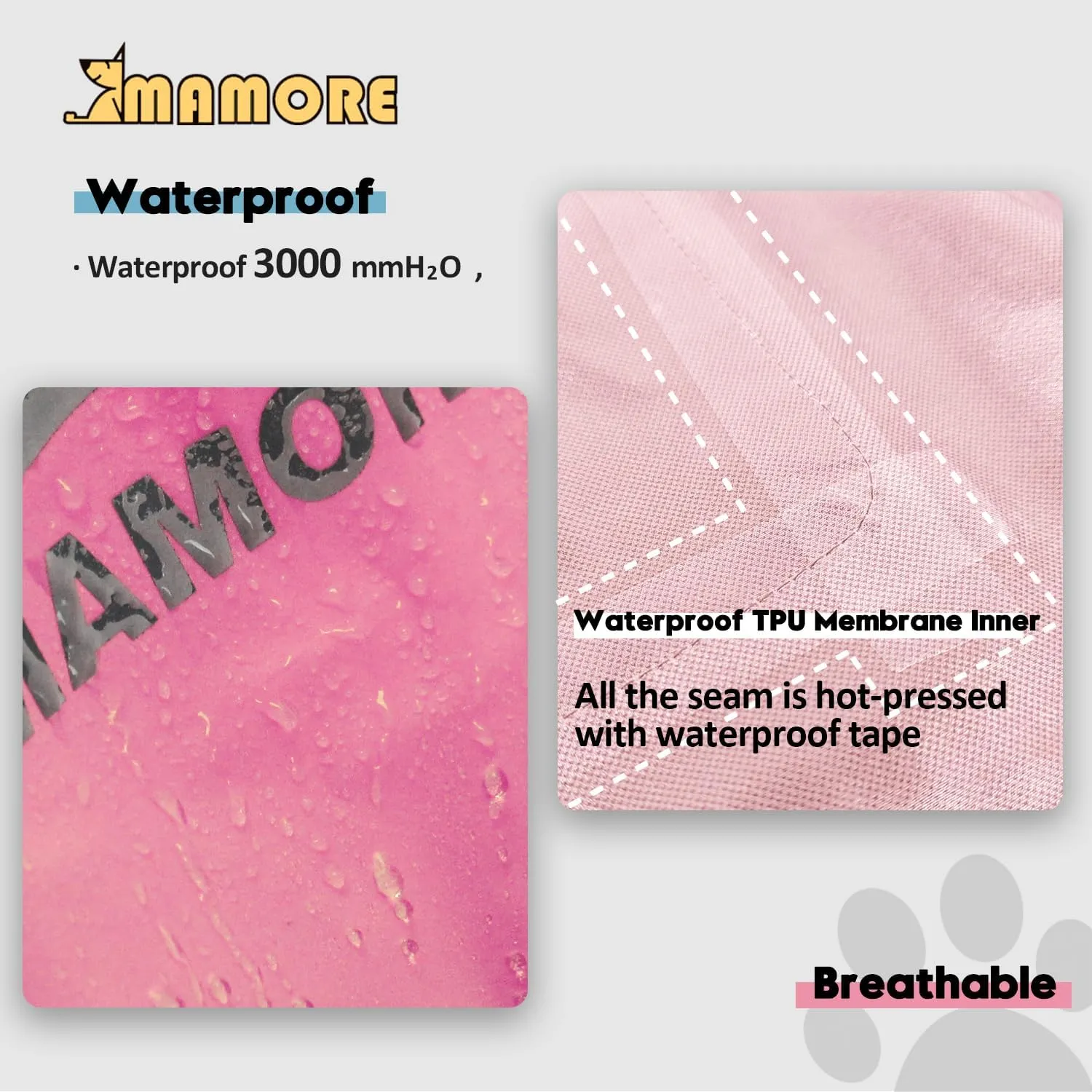 MAMORE Dog Raincoat Hooded Rain Jacket for Small Medium Large Dogs Slicker Poncho Bottom Waterproof Adjustable Reflective Breathable Leash Hole (Pink, Medium)