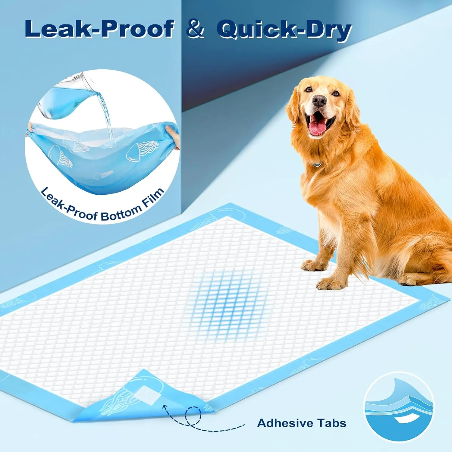 MIZOK Puppy Pads 28x34in Dog Pads Large, Dog Pee Pads Super Absorbent with 6-Layer Leak-Proof and Quick-Dry Surface, Pee Pads for Dogs Scented with Jellyfish Pattern(40 Counts)