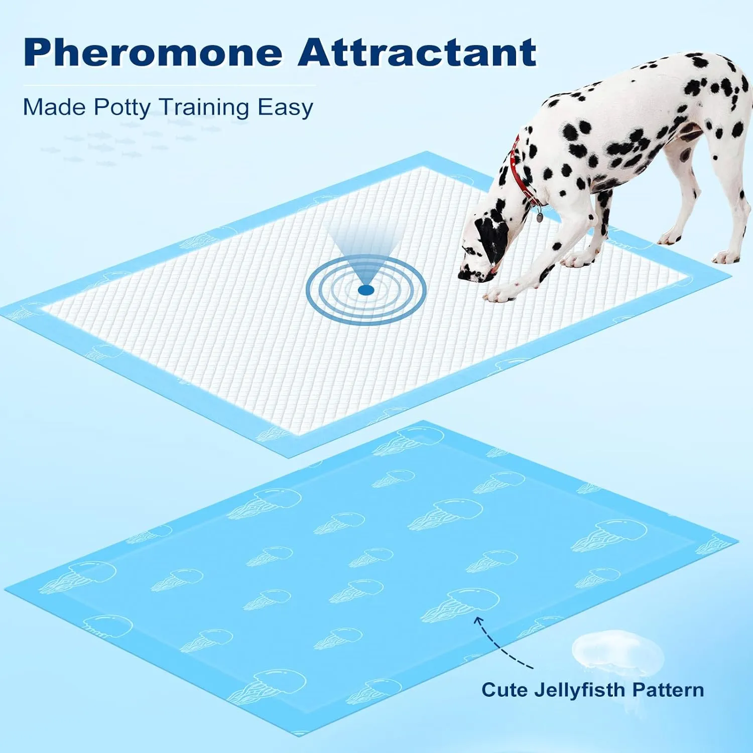 MIZOK Puppy Pads 28x34in Dog Pads Large, Dog Pee Pads Super Absorbent with 6-Layer Leak-Proof and Quick-Dry Surface, Pee Pads for Dogs Scented with Jellyfish Pattern(40 Counts)