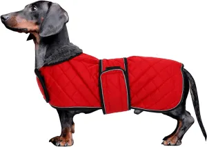 Morezi Dog Coat, Medium, Red, Water Resistant, Padded Fleece Lining, Adjustable Straps - Dachshund