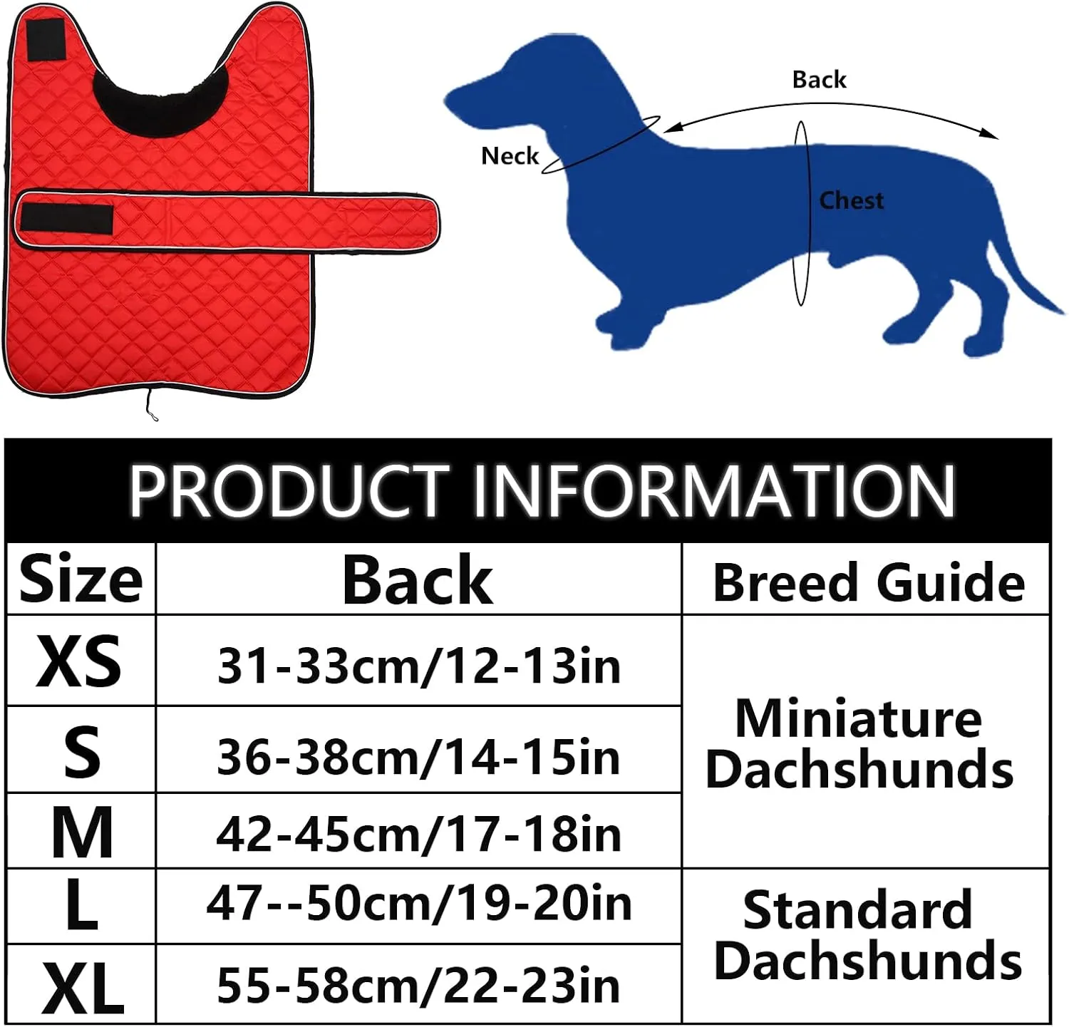 Morezi Dog Coat, Medium, Red, Water Resistant, Padded Fleece Lining, Adjustable Straps - Dachshund