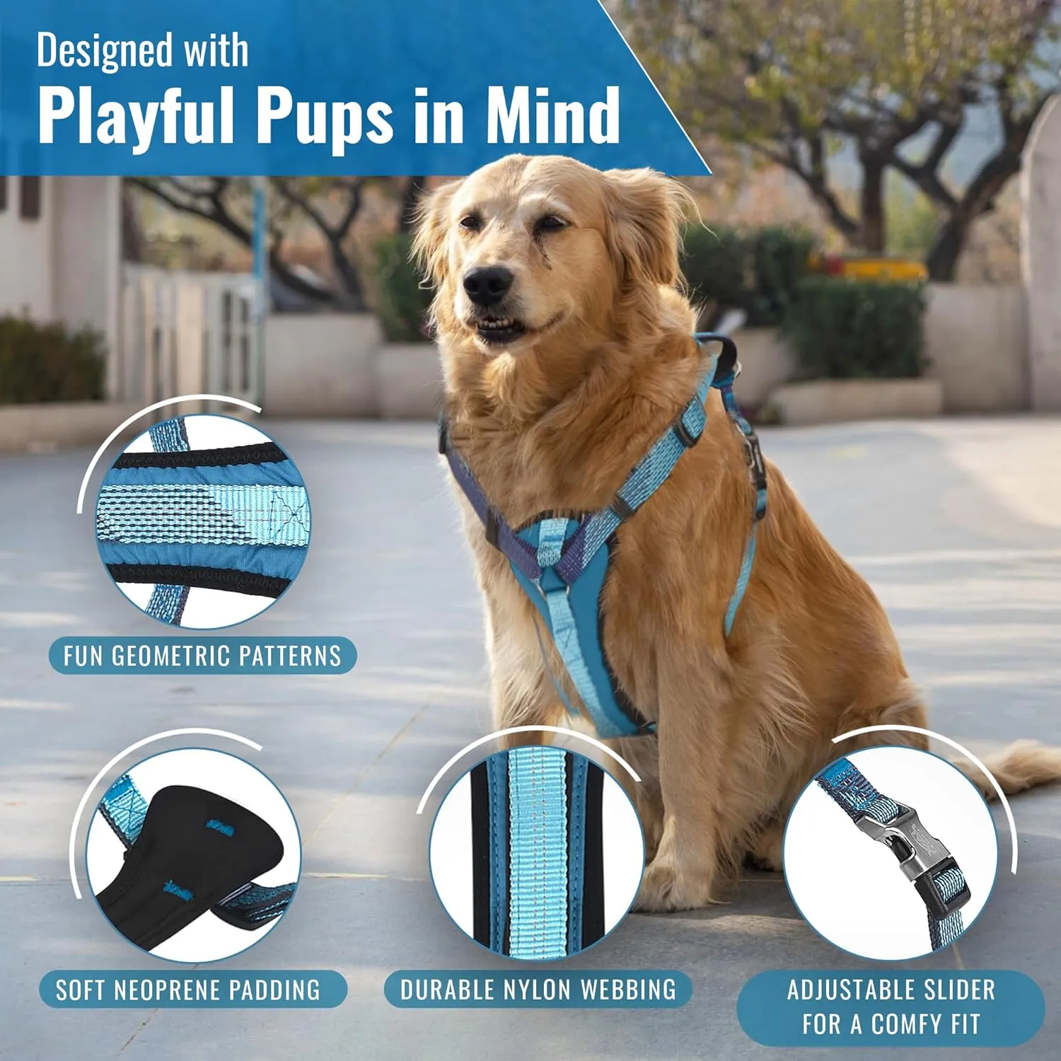 No-Pull Dog Harness with Handle - Escape Proof, Anti-Pulling, Grip Control, Multi-Angle Reflective for Safe Walks & Training, Easy On & Off, Metal BucklePet Harness, Medium/Large Dogs- N H4- Blue