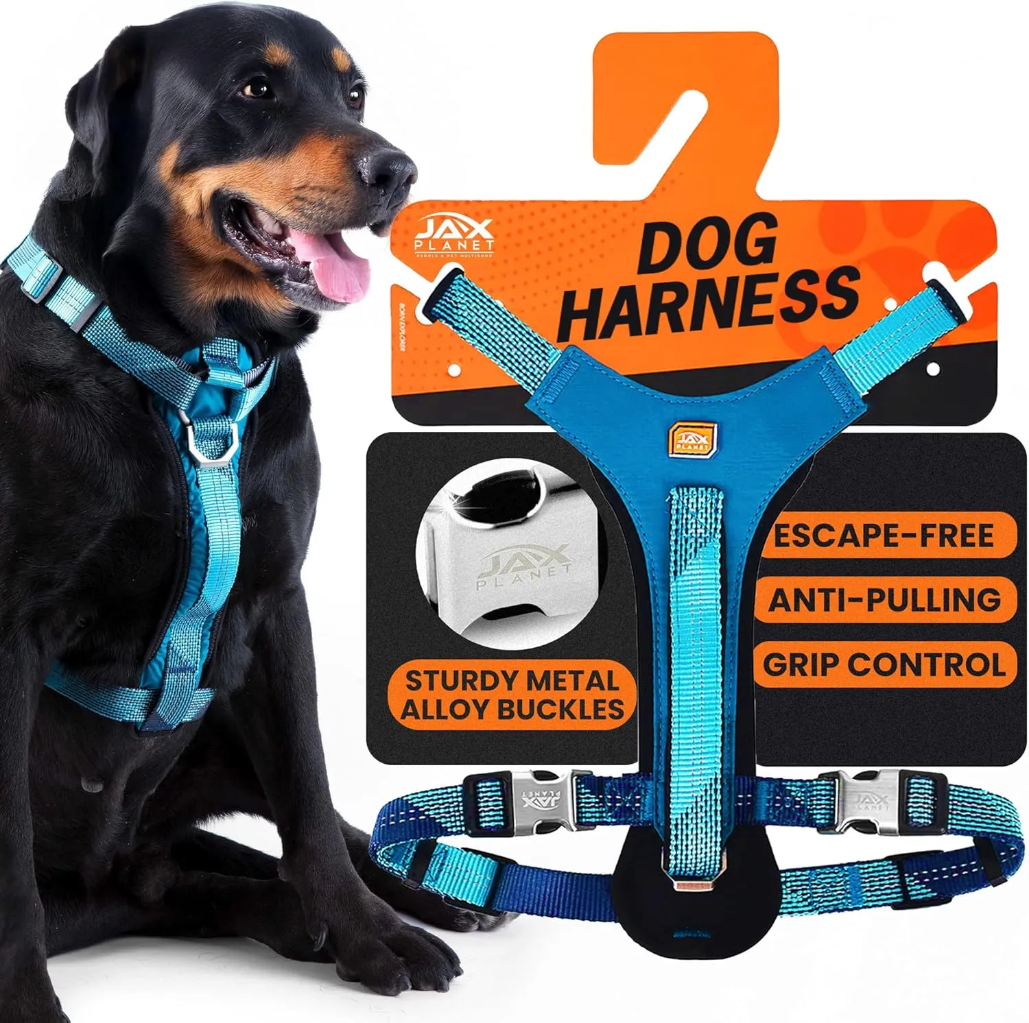 No-Pull Dog Harness with Handle - Escape Proof, Anti-Pulling, Grip Control, Multi-Angle Reflective for Safe Walks & Training, Easy On & Off, Metal BucklePet Harness, Medium/Large Dogs- N H4- Blue