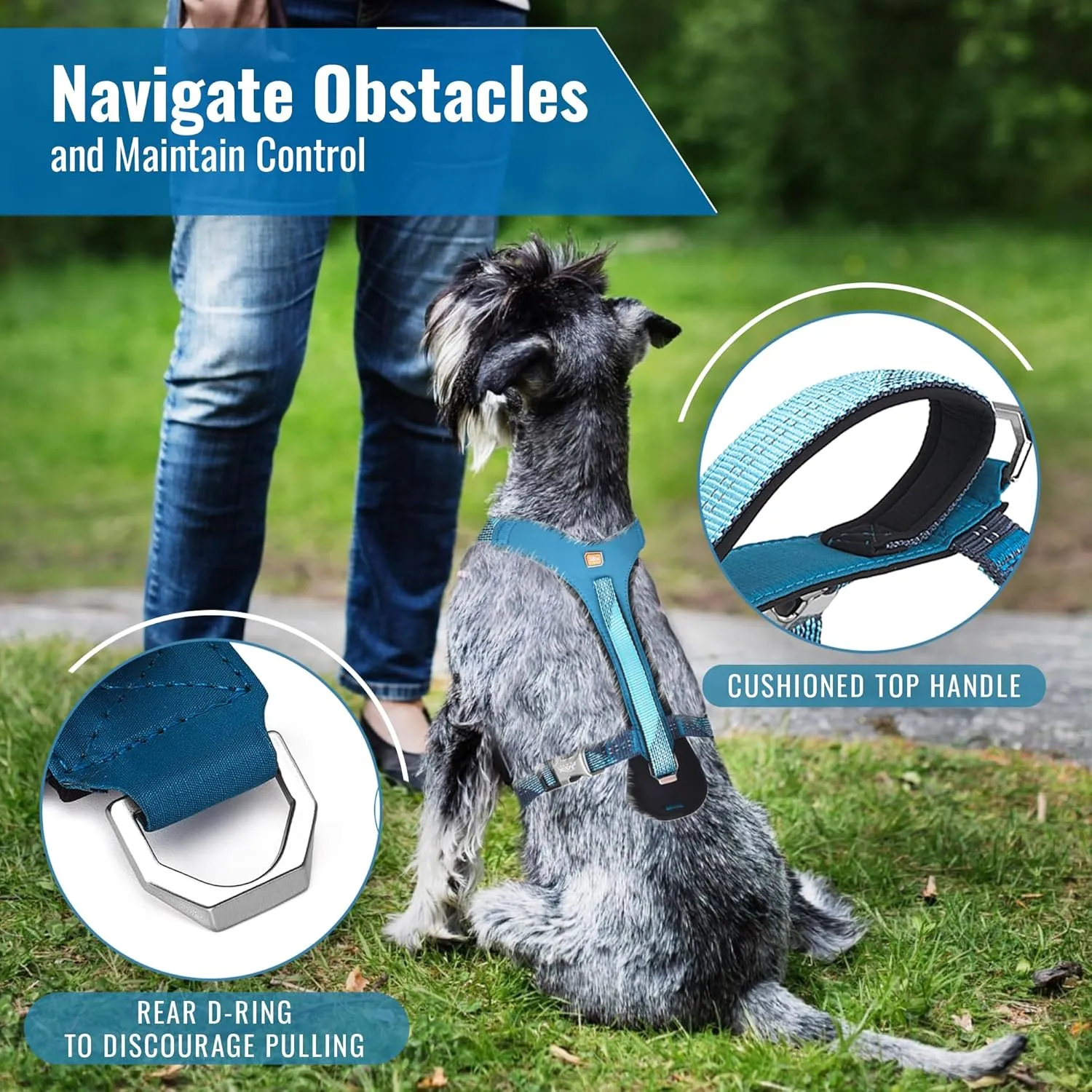 No-Pull Dog Harness with Handle - Escape Proof, Anti-Pulling, Grip Control, Multi-Angle Reflective for Safe Walks & Training, Easy On & Off, Metal BucklePet Harness, Medium/Large Dogs- N H4- Blue