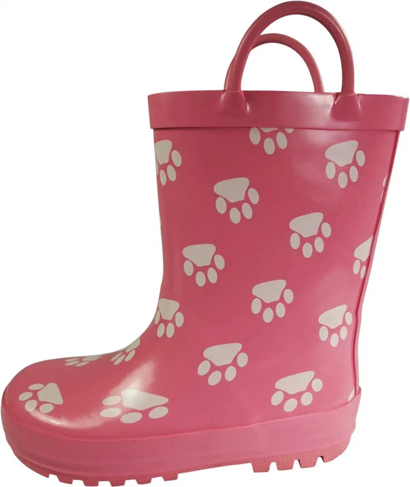 NORTY Tod Girls 6-10 Pink/White Paw Rain Boot 16415