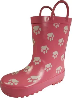 NORTY Tod Girls 6-10 Pink/White Paw Rain Boot 16415