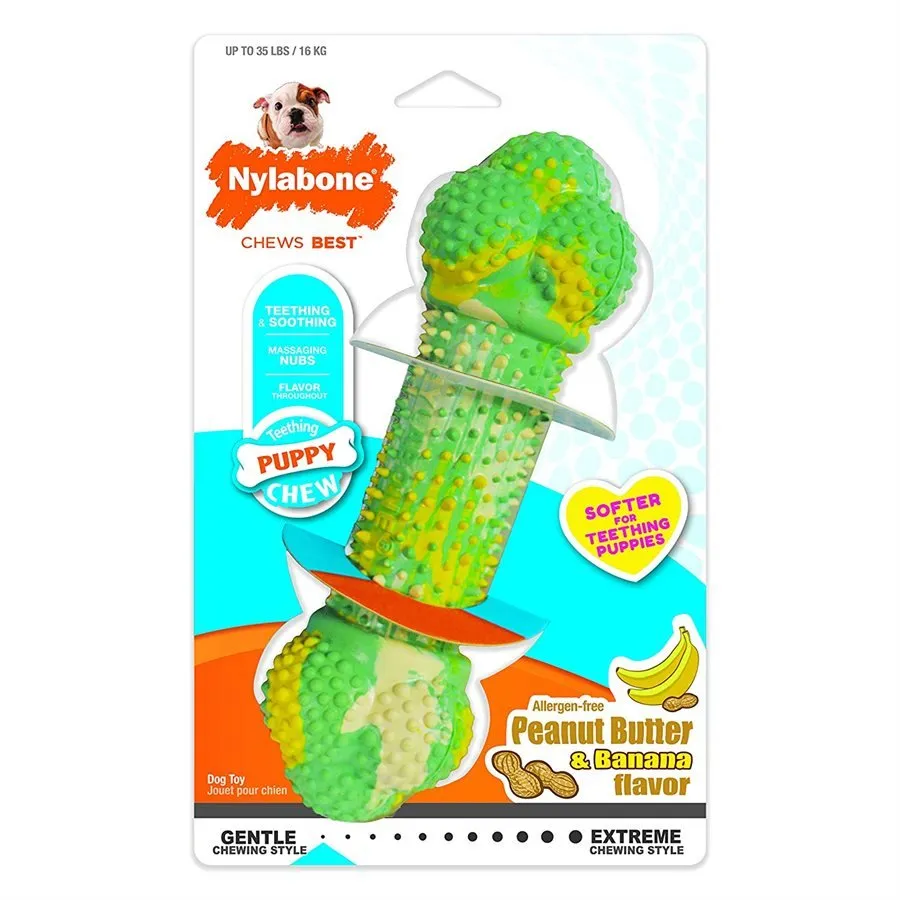 Nylabone Puppy Chew Rubber Double Action Chew Wolf Peanut Butter & Banana
