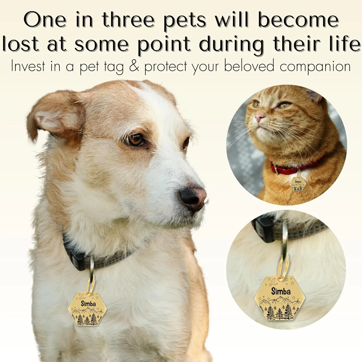 PawFurEver Hexagon Gold Stainless Steel Pet ID Tag - Personalized Cat & Dog Tags Engraved Front & Back - Dark Etching Made in USA