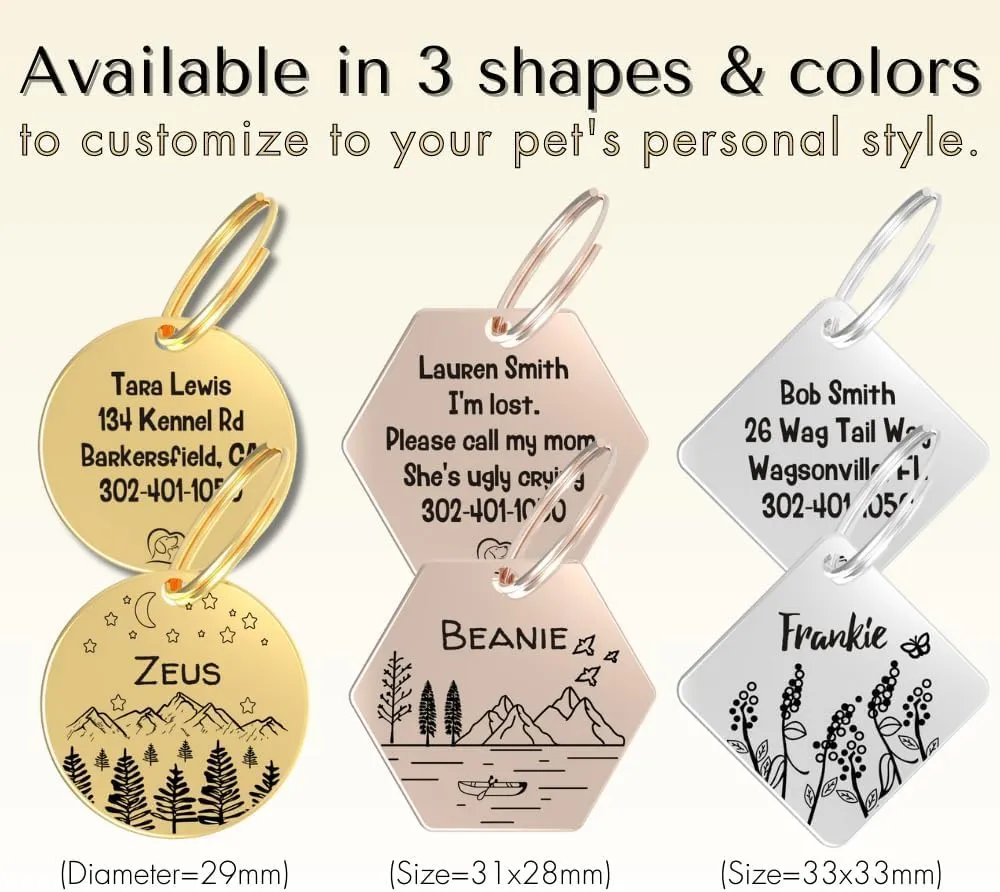 PawFurEver Hexagon Gold Stainless Steel Pet ID Tag - Personalized Cat & Dog Tags Engraved Front & Back - Dark Etching Made in USA