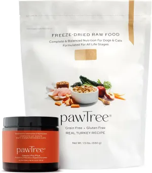 pawTree Bundle for Dogs & Cats  Freeze-Dried Raw Food (.5 lbs, Turkey) & Gastro Pro Plus (60 ct)  Complete Nutrition & Digestive Support