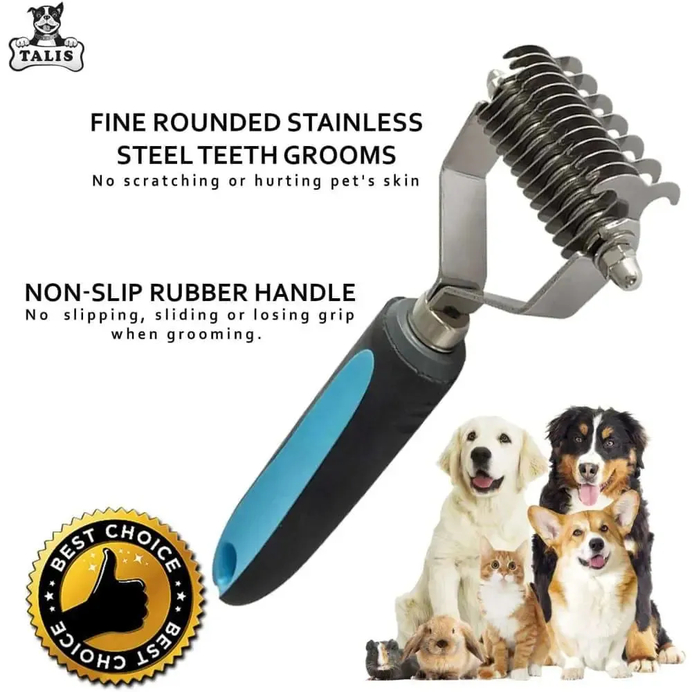 Pet Dematting Comb Grooming Tool Undercoat Rake - 2 Sided Stainless