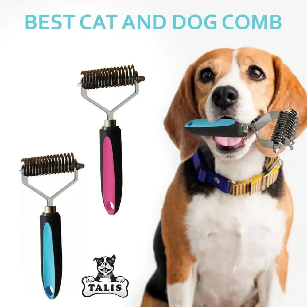 Pet Dematting Comb Grooming Tool Undercoat Rake - 2 Sided Stainless