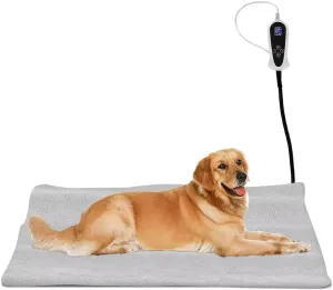 Pet Heating Pad for Cats Dogs with Timer Temperature Adjustable, Electric Heating Mat Indoor, Adjustable Warming Mat, Waterproof Heated Bed with Chew Resistant Steel CordPet Heated Mat