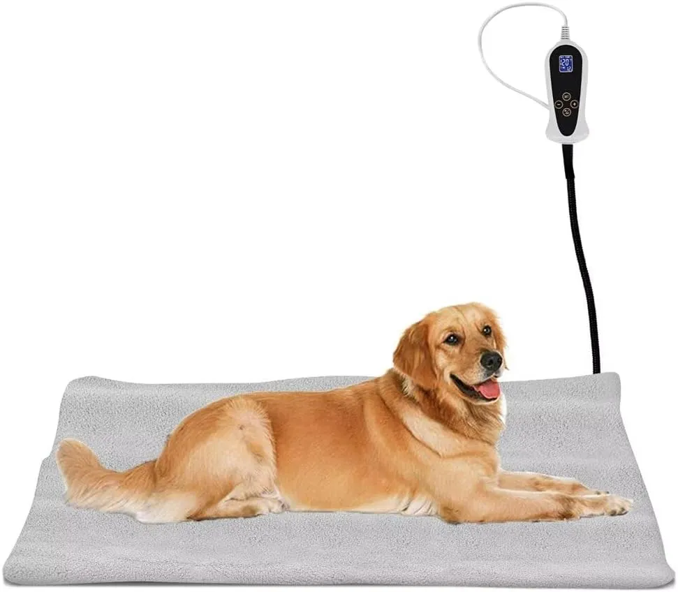Pet Heating Pad for Cats Dogs with Timer Temperature Adjustable, Electric Heating Mat Indoor, Adjustable Warming Mat, Waterproof Heated Bed with Chew Resistant Steel CordPet Heated Mat