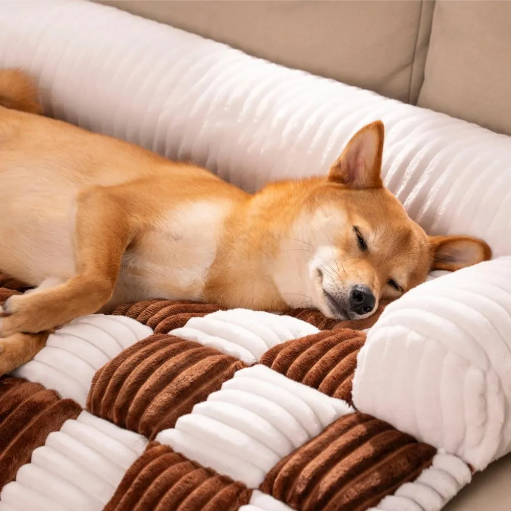 Pet Mat, Funny Pet Couch Covers for Sofa, Dog Couch Cover Fuzzy Sofa Cover Cream Square Plaid Cozy Dog (Gray-Blue, 47.24x37.4x6.3 in)
