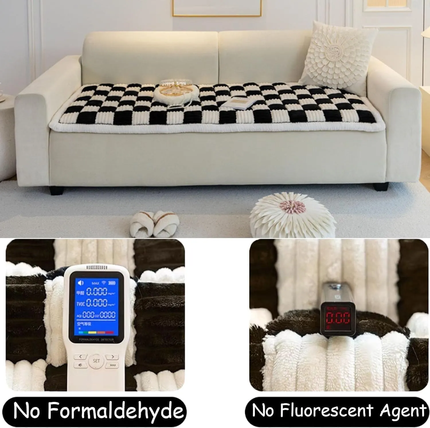 Pet Mat, Funny Pet Couch Covers for Sofa, Dog Couch Cover Fuzzy Sofa Cover Cream Square Plaid Cozy Dog (Gray-Blue, 47.24x37.4x6.3 in)