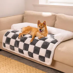 Pet Mat, Funny Pet Couch Covers for Sofa, Dog Couch Cover Fuzzy Sofa Cover Cream Square Plaid Cozy Dog (Gray-Blue, 47.24x37.4x6.3 in)