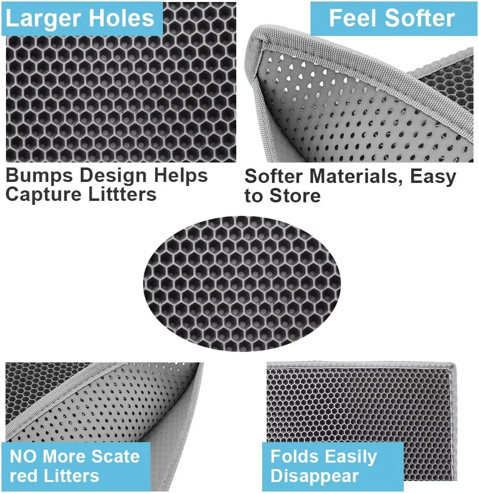Pieviev Cat Litter Mat Double Layer Waterproof Urine Proof Trapping Mat 1 Pack (Gray, 30x24 Inch (Pack of 1))