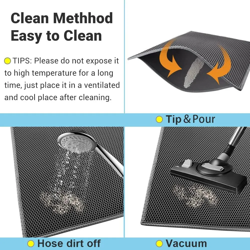 Pieviev Cat Litter Mat Double Layer Waterproof Urine Proof Trapping Mat 1 Pack (Gray, 30x24 Inch (Pack of 1))