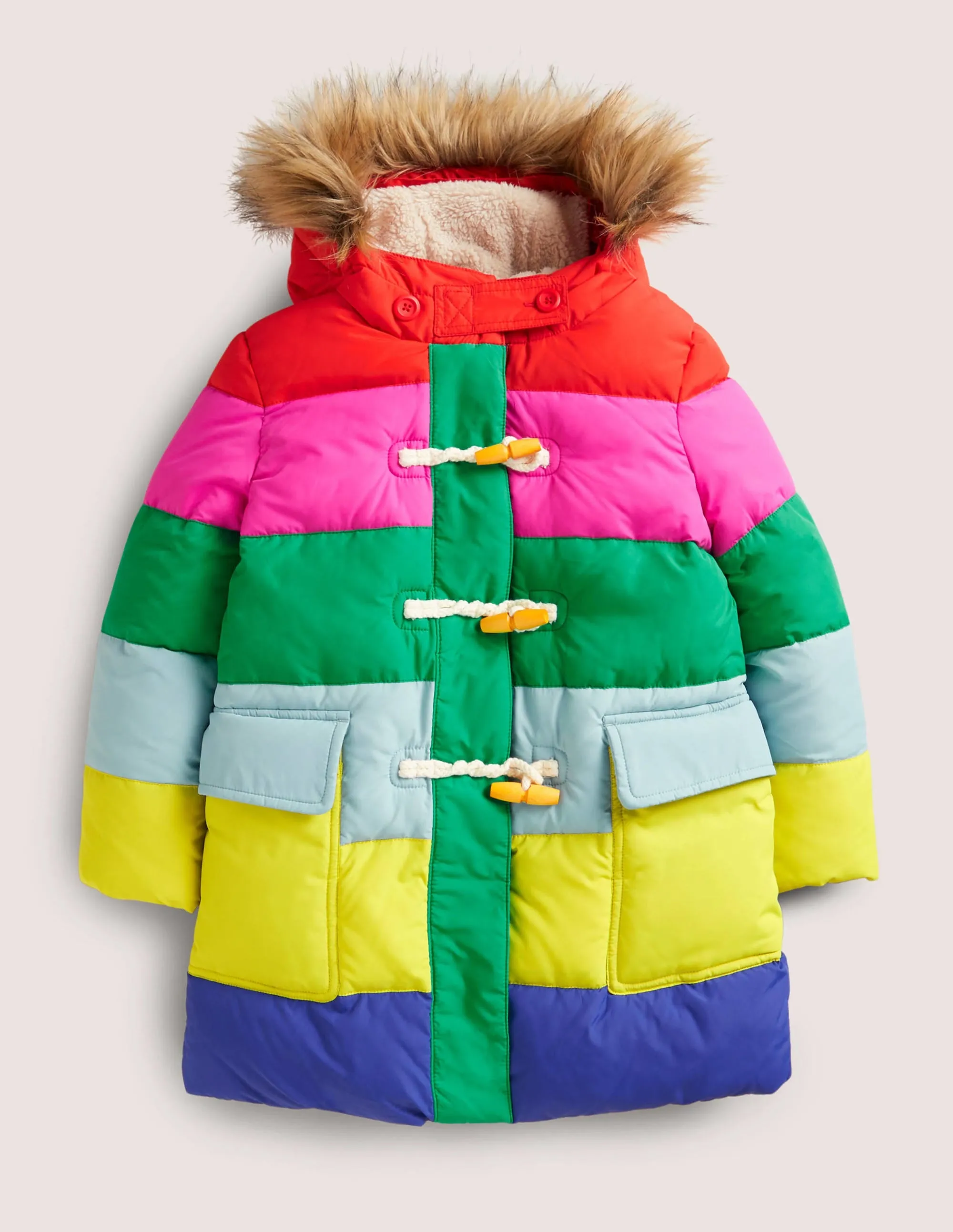 Rainbow Fleece-Lined Hooded Puffer Jacket-Multi Rainbow