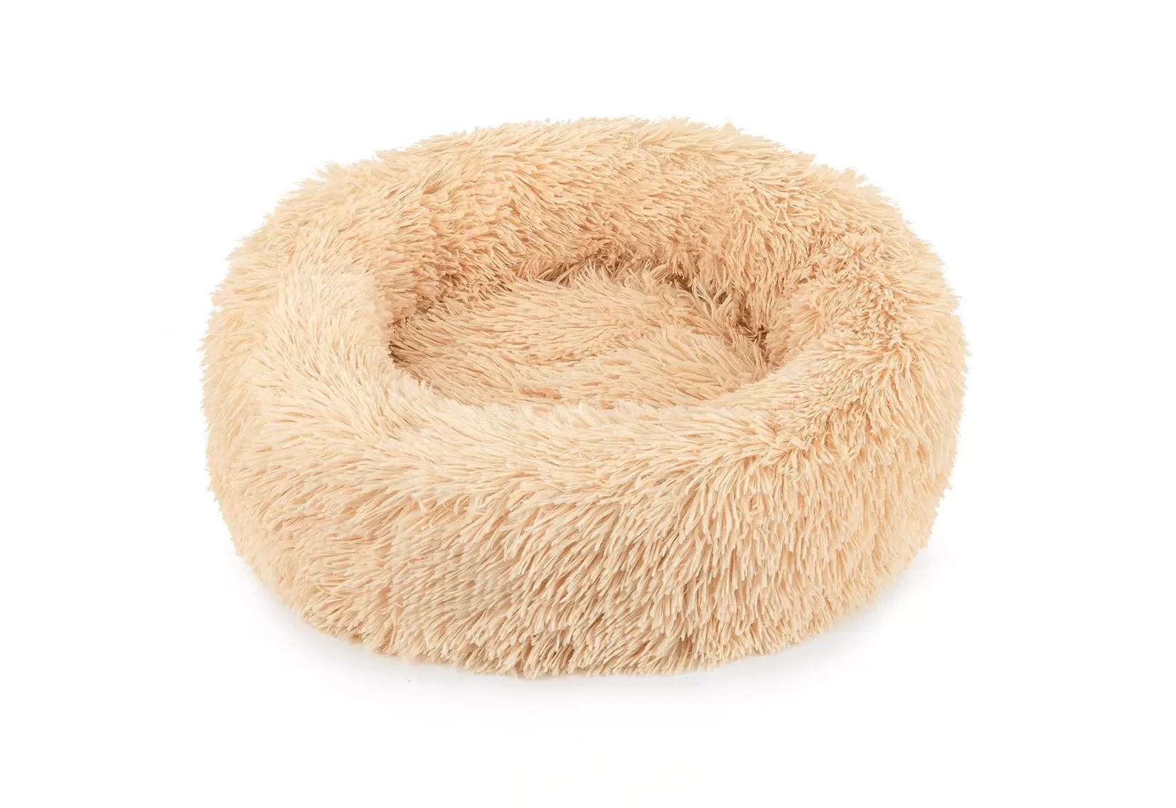 Round Pet bed, Plush Soft Washable Self-Warming Calming Dog Bed Donut Cuddler Round Dog Bed Comfortable for Sleeping in Winter(Beige,50cm)