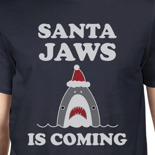 Santa Jaws Is Coming Mens Navy Shirt