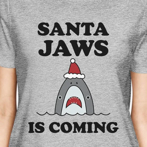 Santa Jaws Is Coming Womens Grey Shirt