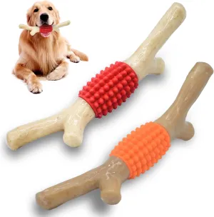 SCHITEC Dog Chew Toy for Aggressive Chewers, Tough Big Nylon & Rubber Teething Stick with Real Bacon Maple Wood Flavor for Large Medium Breed