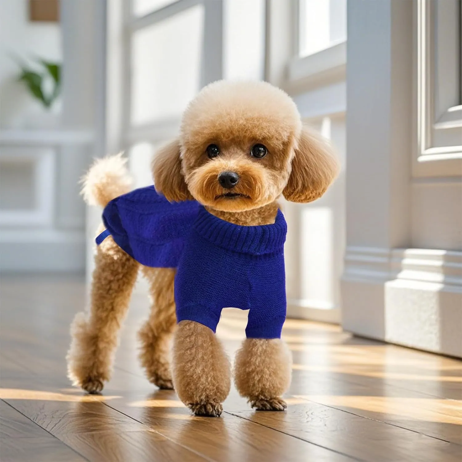Small Dog Sweaters Winter Puppy Sweater Knit Sweater for Pet Warm Solid Dog Coat for Cold Weather (Dark Blue, Medium)