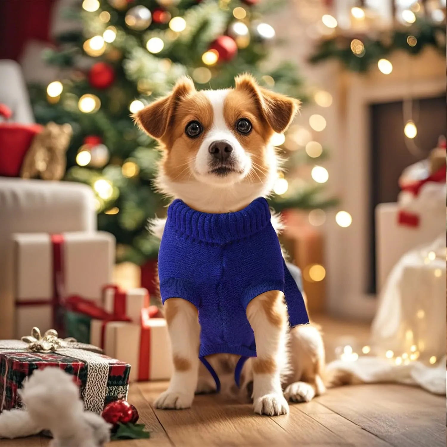 Small Dog Sweaters Winter Puppy Sweater Knit Sweater for Pet Warm Solid Dog Coat for Cold Weather (Dark Blue, Medium)
