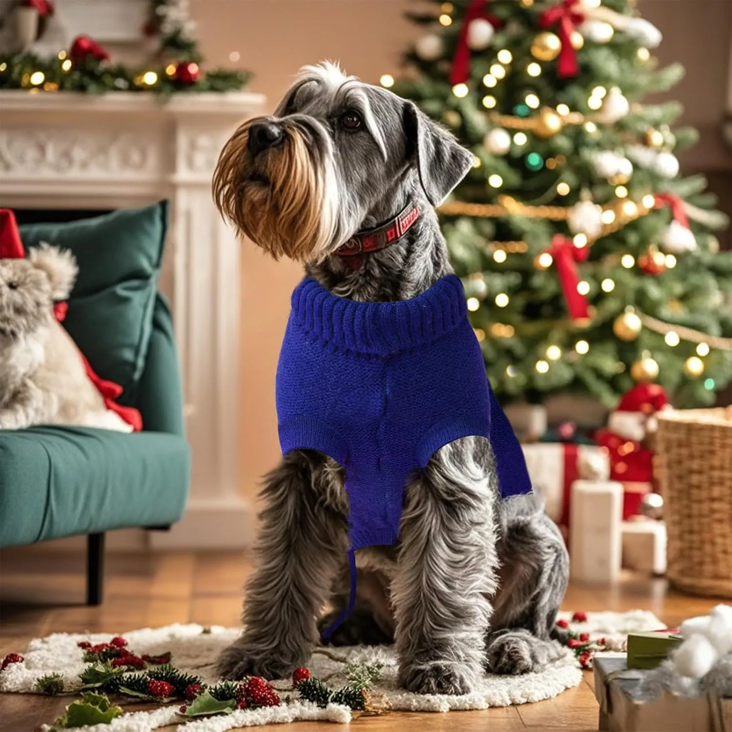 Small Dog Sweaters Winter Puppy Sweater Knit Sweater for Pet Warm Solid Dog Coat for Cold Weather (Dark Blue, Medium)
