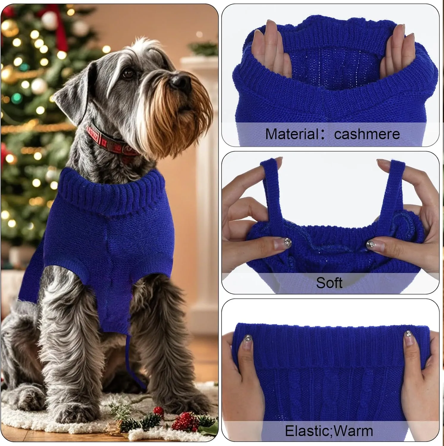 Small Dog Sweaters Winter Puppy Sweater Knit Sweater for Pet Warm Solid Dog Coat for Cold Weather (Dark Blue, Medium)