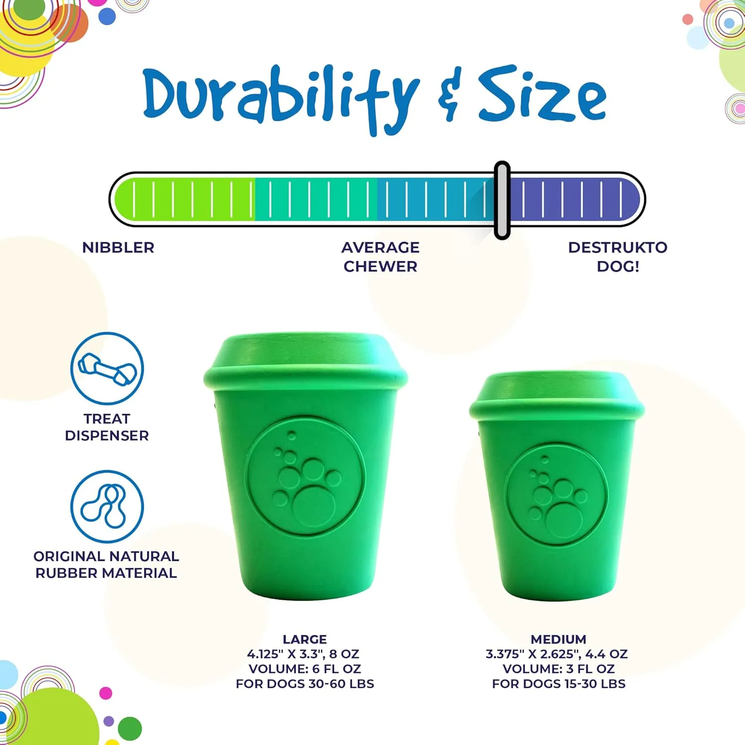 SodaPup Coffee Cup  Durable Dog Treat Dispenser & Chew Toy Made in USA from Non-Toxic, Pet Safe, Food Safe Natural Rubber Material for Mental Stimulation, Problem Chewing, Calming Nerves, & More