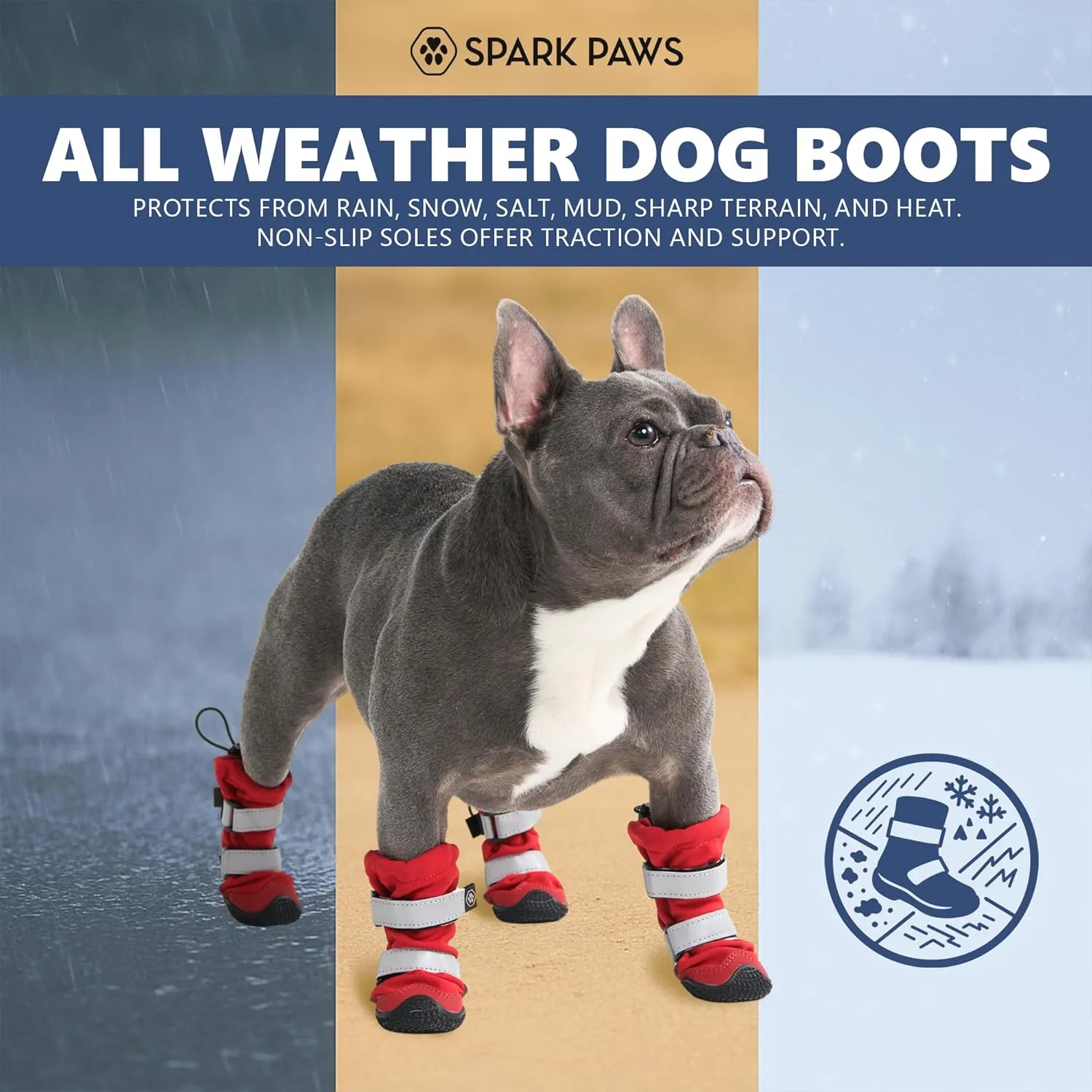 Spark Paws Water-Resistant Dog Boots for Medium Large Dogs, Anti-Slip Dog Shoe Booties Paw Protector for Rain Snow Hiking Reflective Straps 4PCS - Red, C
