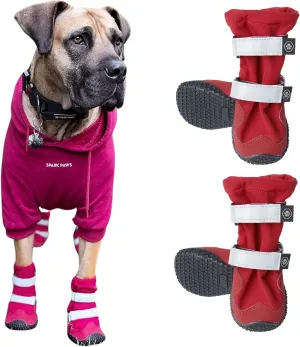 Spark Paws Water-Resistant Dog Boots for Medium Large Dogs, Anti-Slip Dog Shoe Booties Paw Protector for Rain Snow Hiking Reflective Straps 4PCS - Red, C